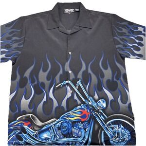 Vintage Dragonfly Shirt Motorcycle Biker Flame Skull‎ Engine Button Large *READ*